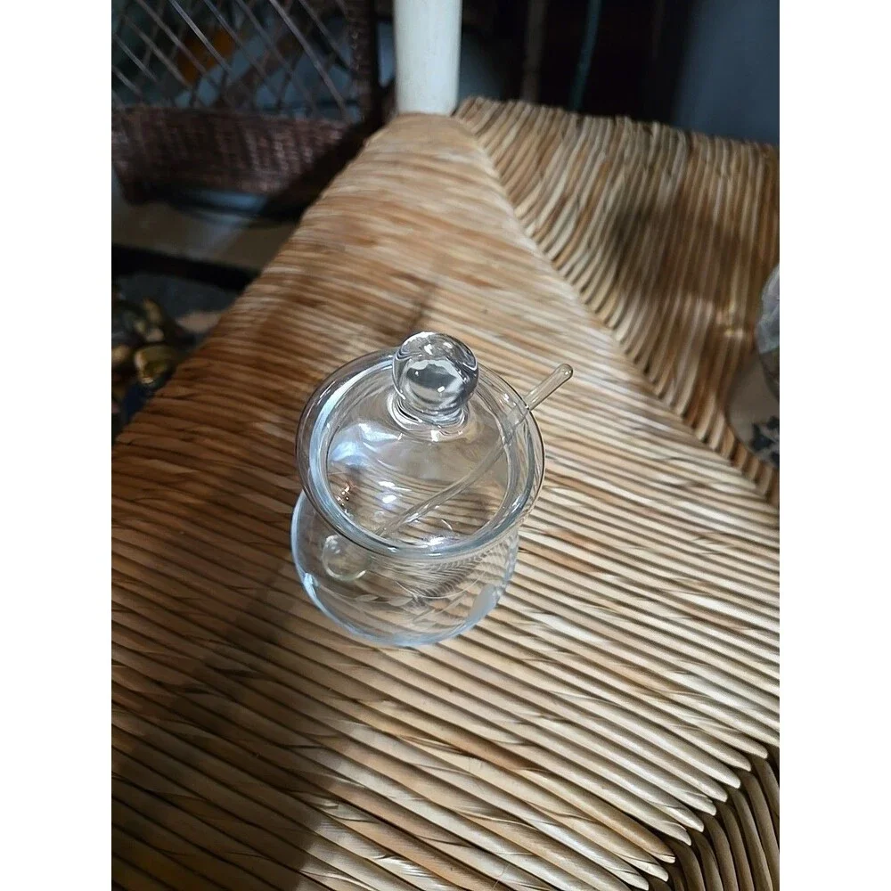 Vintage Princess House Etched Crystal Jelly Jar w/ Lid and Spoon